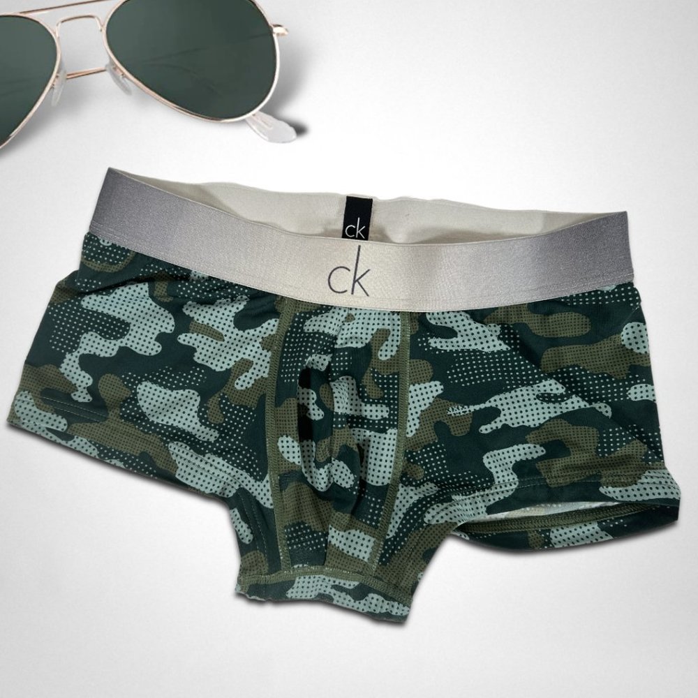 Calvin Klein Low Rise Trunks CK Logo Stretch Underwear Green Camo  Mens Size S